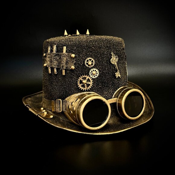 Steampunk Top Hat Metallic Scientist Time Traveler Halloween Costume Cosplay Hat - Picture 2 of 6